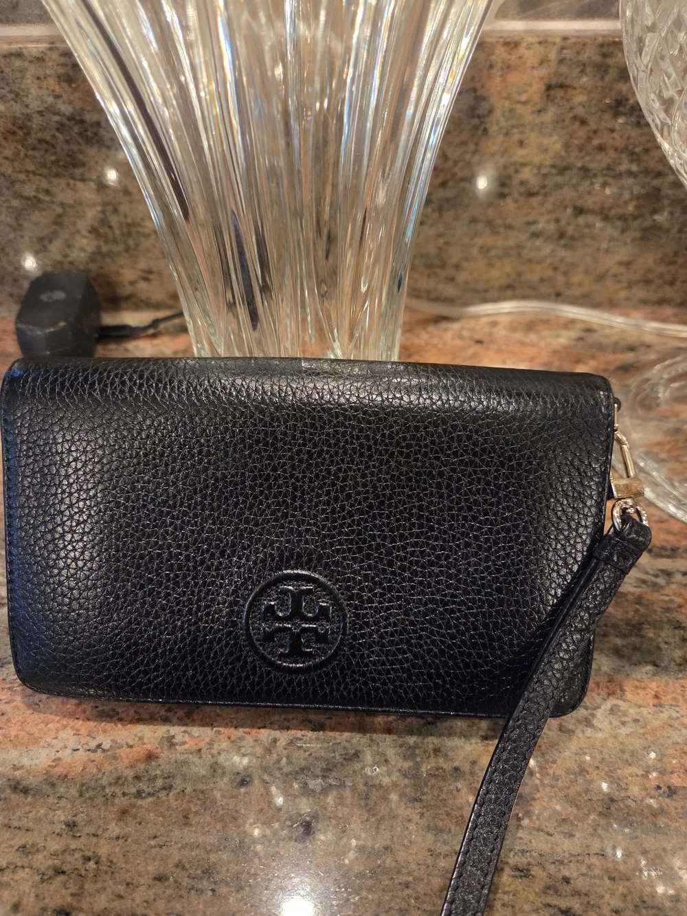 Tory Burch Black Pebbled Leather Wristlet